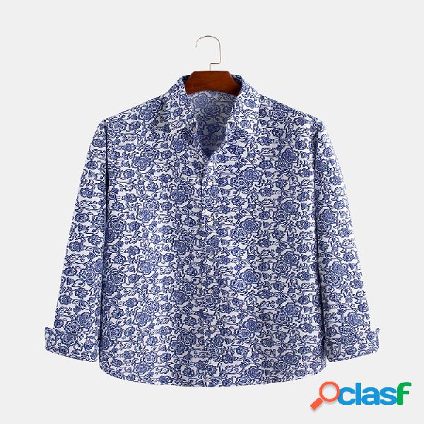 Mens estilo chinês requintado azul e branco porcelana