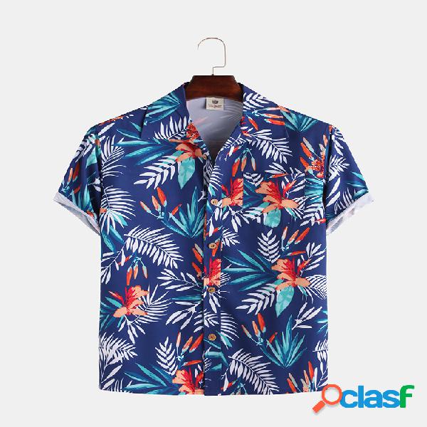 Mens estilo havaiano Coco Folha Flor respirável camisas de