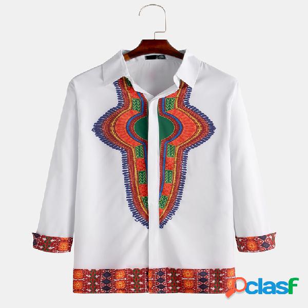 Mens estilo étnico africano impressão patchwork manga