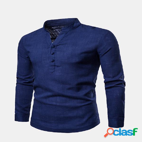 Mens gola fina respirável cor sólida Slim Fit camisas