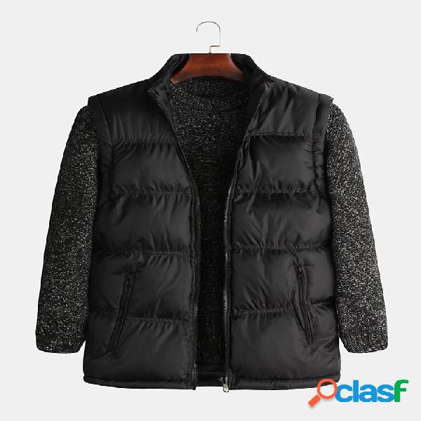 Mens inverno quente cor sólida gola sem mangas zipper