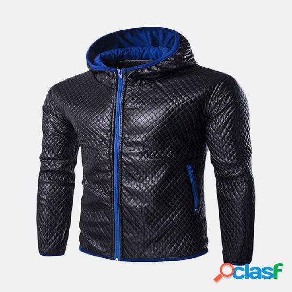 Mens mais quente costura à prova de vento de couro moda PU