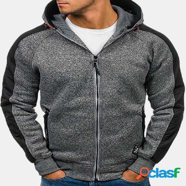 Mens manga longa Casual Zipper Slim algodão quente Sport