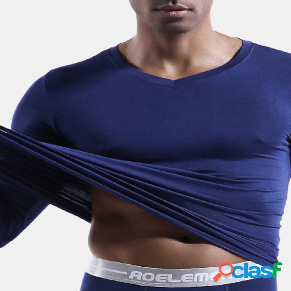 Mens tricotando térmica modal elastcity manga longa duas