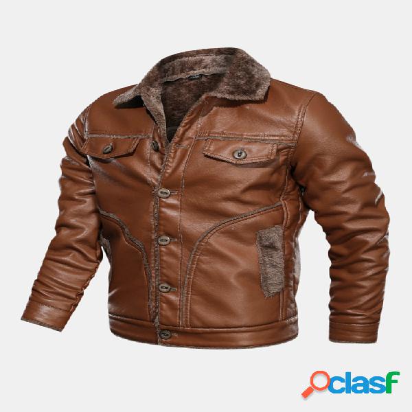 Mens velo de couro forrado casacos quentes manga longa multi