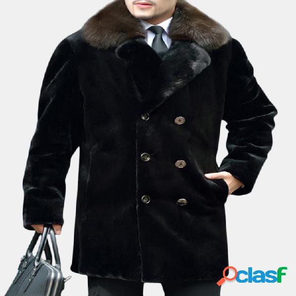 Mid Long Fax Masculina Fur Collar Inverno Quente Solto