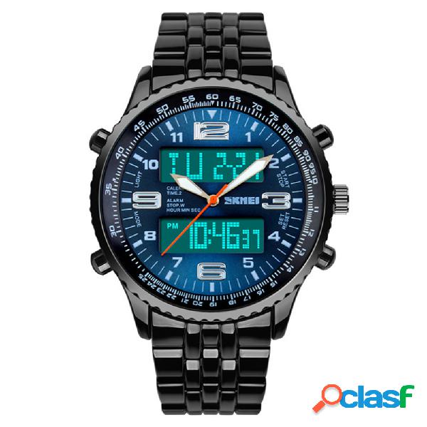 Moda Digital Quartz Dual Display Relógio De Pulso De Aço