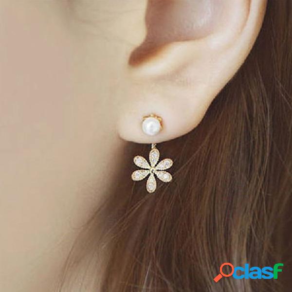 Moda Ear Drop Earrings Flor Charme Flash Rhinestone Pérolas