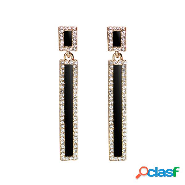 Moda Ear Drop Earrings Sólidos Retângulo Rhinestone Balls