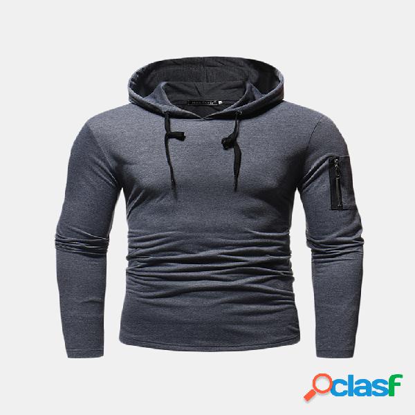 Moda Mens Sports Cor Sólida Zipper Braço Decoração
