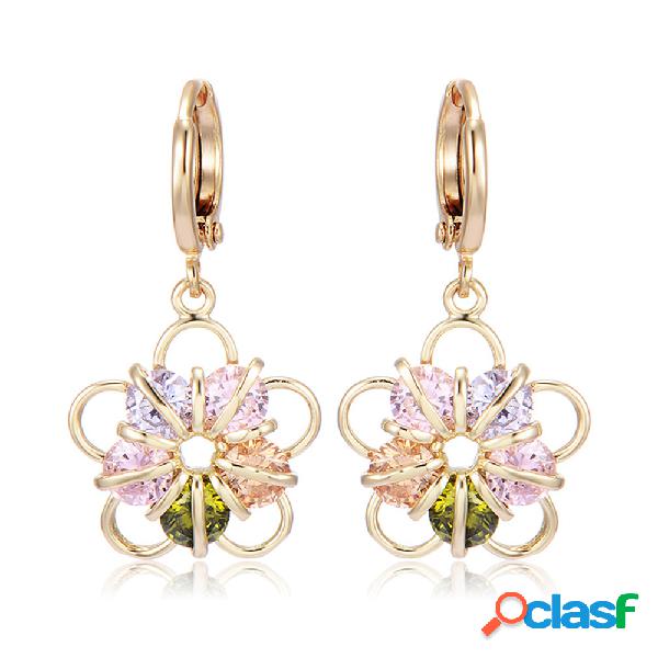 Moda Orelha Gota Brincos Banhado A Ouro Colorido Ziron Flor
