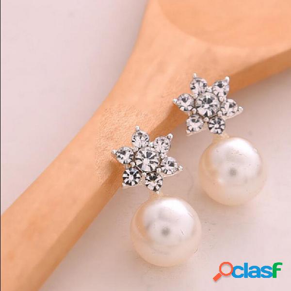 Moda Orelha Stud Brincos Prata Rodada Pérola Flash Estrela