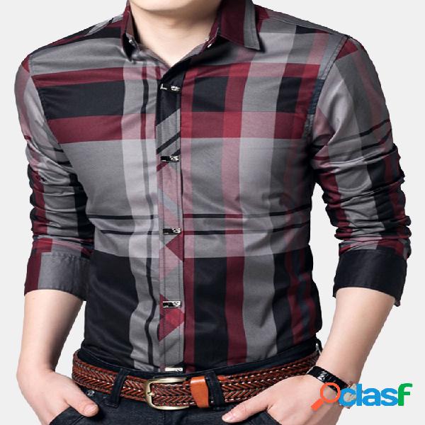 Moda casual Manga comprida listrada Turn Down Collar
