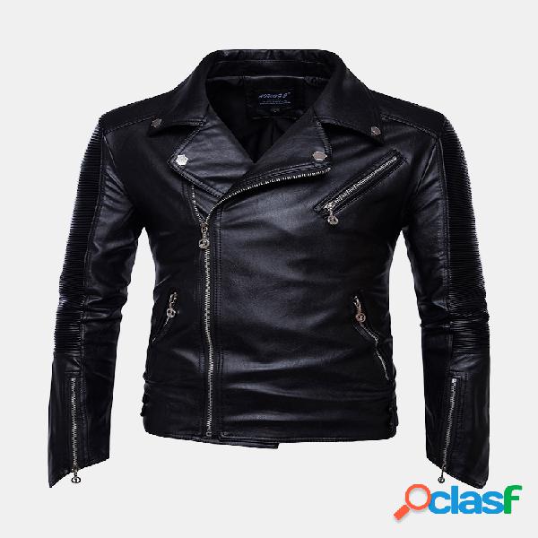 Moda masculina estilo locomotivo manga longa multi zíper pu