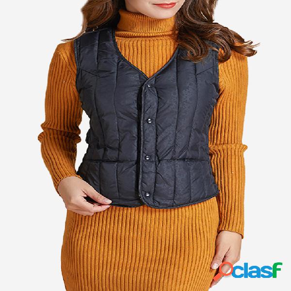 Mulheres Algodão Casual Forrado Cor Sólida Puffer Com