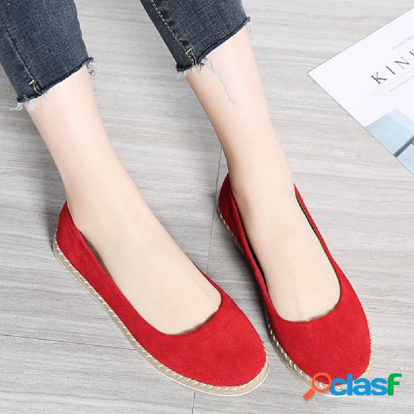 Mulheres Casual Camurça Soft Sole Solid Color Flat Shoes