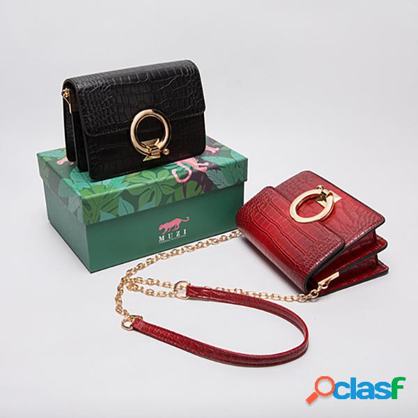 Mulheres Crocodilo Patttern Anel Flap Crossbody Bolsa