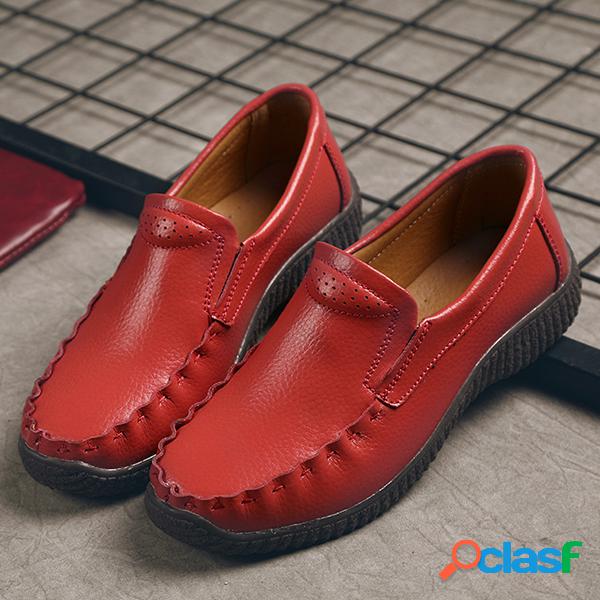 Mulheres Diário Couro Genuíno Cor Sólida Toe Loafers