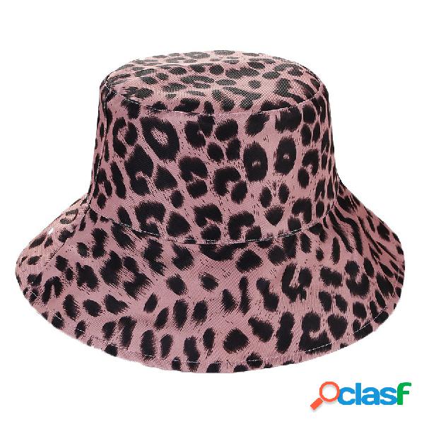 Mulheres Dupla Face Leopard Balde Cor Sólida Chapéu Casual