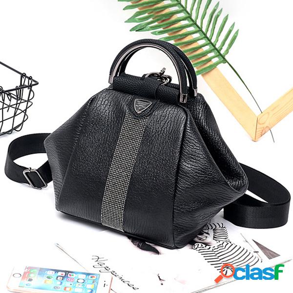 Mulheres Faux Leather Black Multifuncional Ombro Bolsa