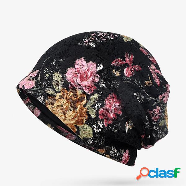 Mulheres Flores De Algodão Laço Beanie Chapéu Étnico