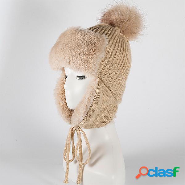 Mulheres Inverno Quente Plus Plush Gorro De Malha Chapéu