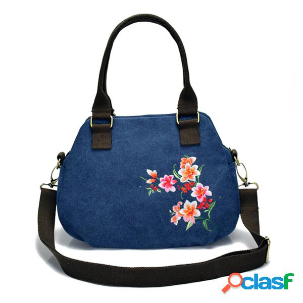Mulheres National Embroidered Handbag Canvas Crossbody Bolsa