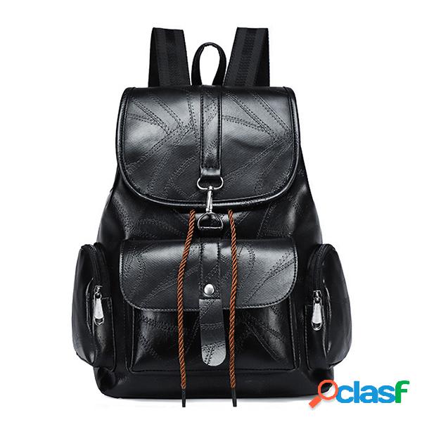 Mulheres Solid PU Leather Casual Backpack Travel Shoulder