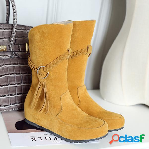 Mulheres Tamanho Grande Tassel Camurça Forro Quente Mid
