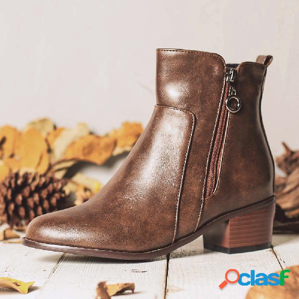 Mulheres de tamanho grande retro pu couro robusto calcanhar