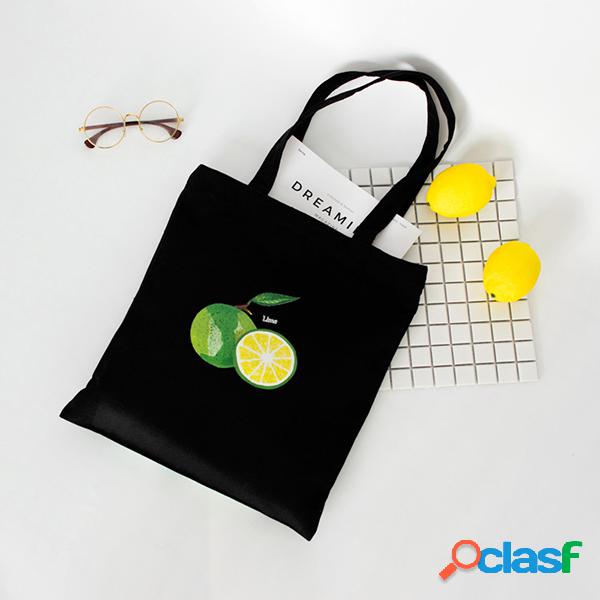 Mulheres lona impressão limão bolsa ombro Bolsa