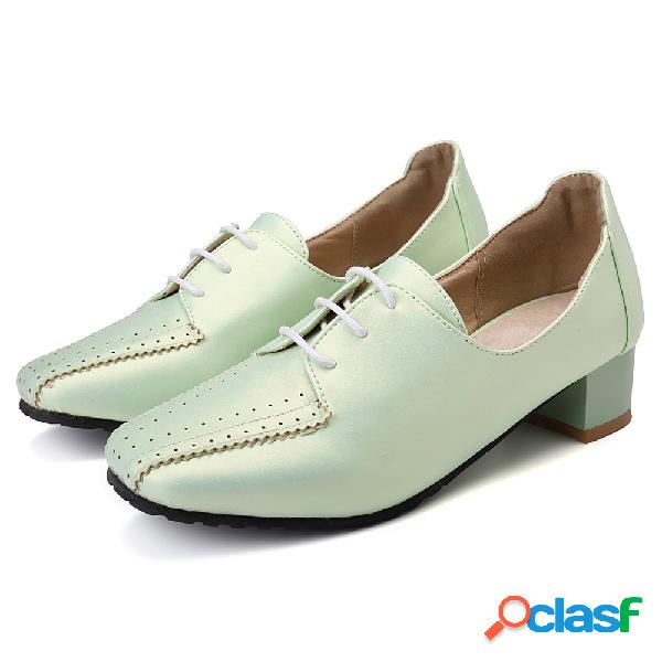 Mulheres tamanho grande mocassins sapatos de salto quadrado