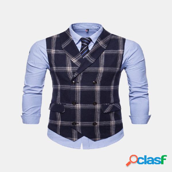 Negócios casuais Slim Fit Plaid Suit Collar Colete Double