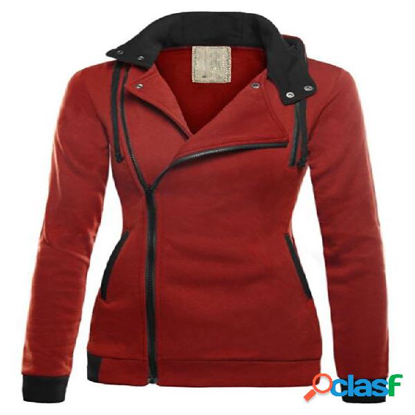 Patchwork Basic Zipper Fly Plus Hoodie de tamanho para