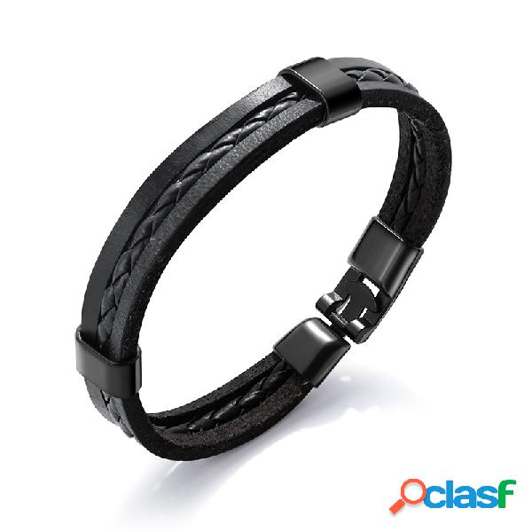 Pulseira Cuff Multicamadas Vintage Ondas De Couro PU Cera