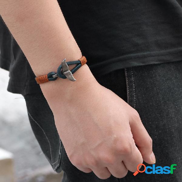 Punk Geometric Whale Tail Bracelet Couro Bracelete masculino