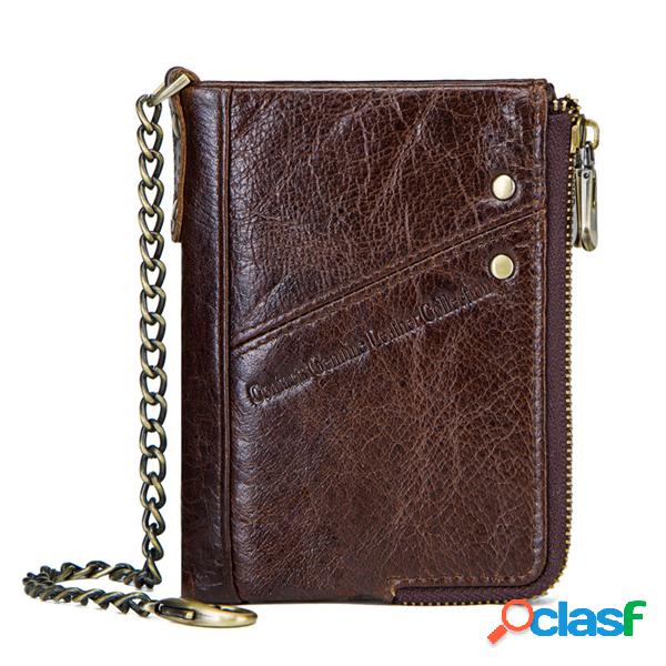 RFID Couro Genuíno Casual 10 Card Slot Multifuncional