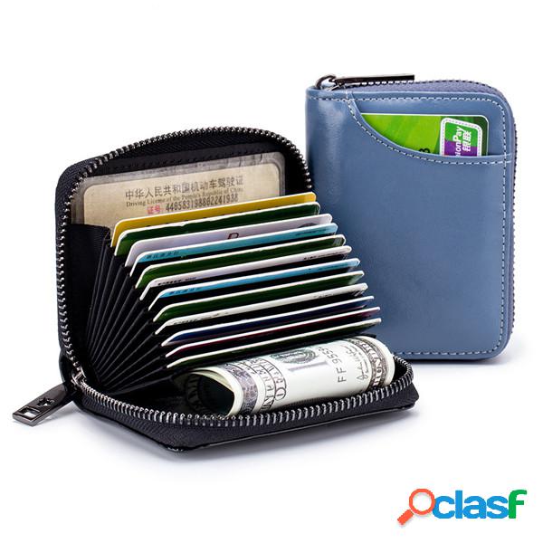 RFID Mulheres Couro Genuíno 12 Card Slot Wallet Casual Coin