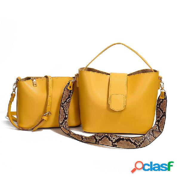 Sólido de duas peças Snake Padrão Bucket Handbag Shoulder