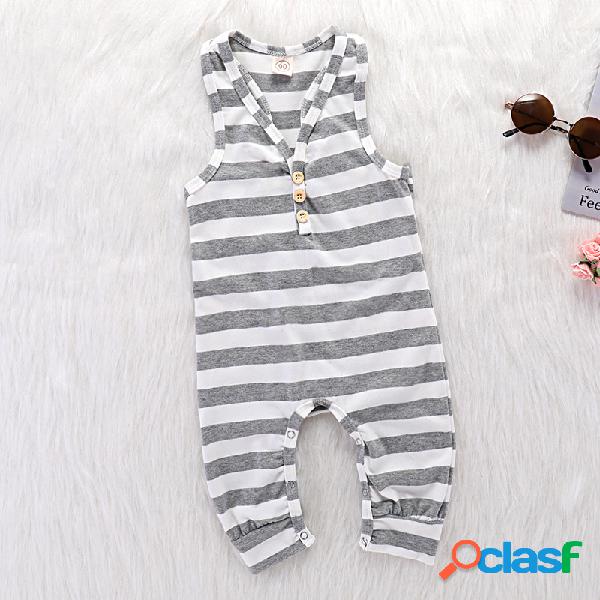 Stripe Unisex Baby Soft Macacão confortável sem mangas de