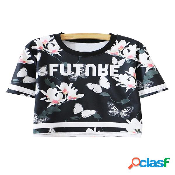 T-shirt estampado floral de manga curta