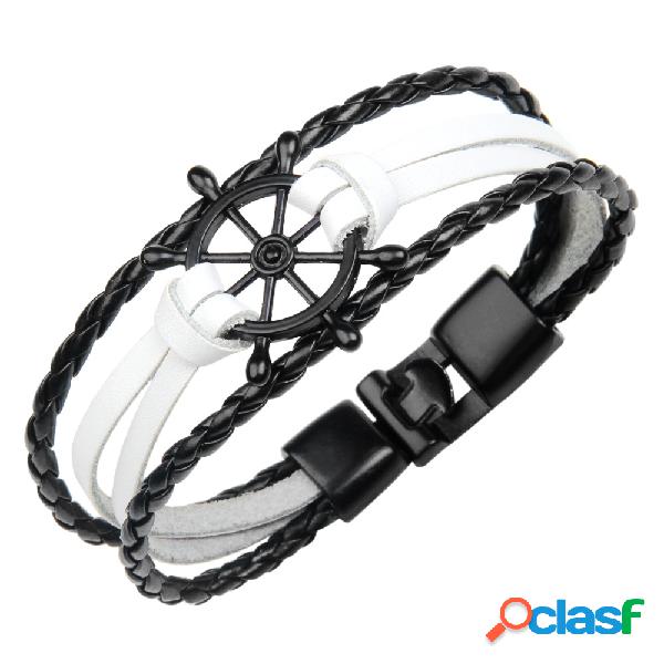 Trendy Bangle Pulseira de Couro Leme Onda Multicamadas Braid