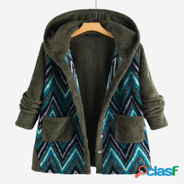 Velo Imprimir Patchwork com capuz Plus Casaco de tamanho
