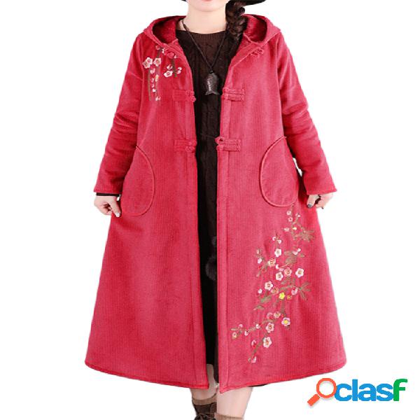 Veludo de algodão com capuz com estampa floral Plus Tamanho