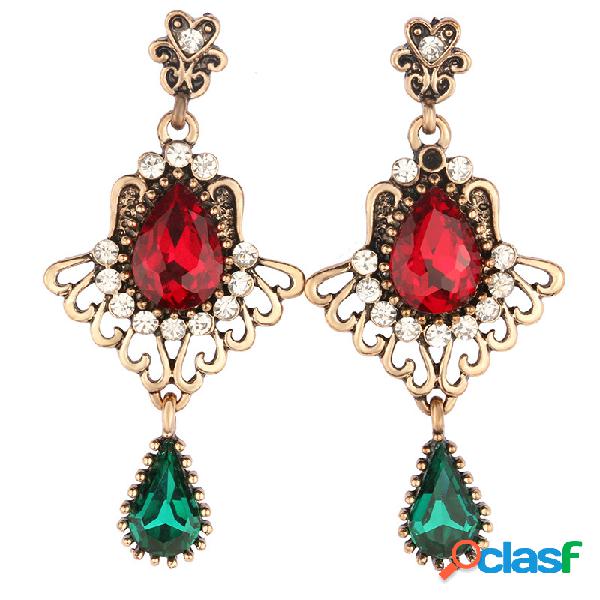Étnica Tassel Brinco Openwork Drop-shaped Rubi Cristal De