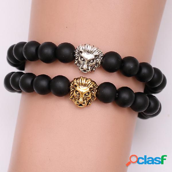 Étnico Leão Coração Pulseira Matéria Preto Beads Homens