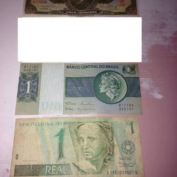 Lote 3 cedulas dollar real cruzeiros Leia tudo R$69