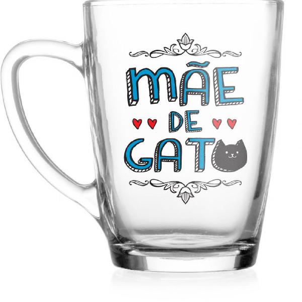 caneca / copo de vidro mãe de gato