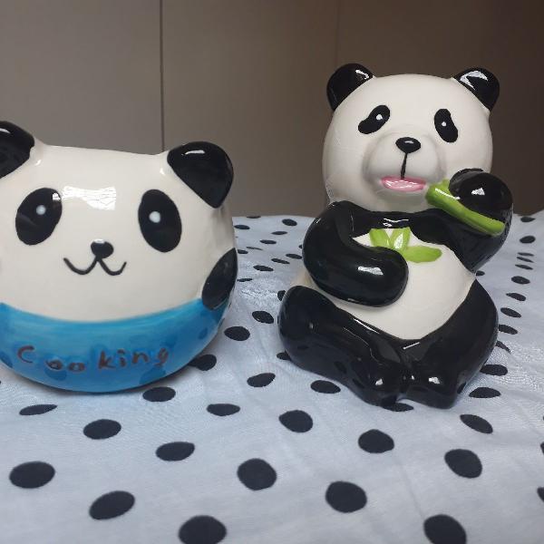 cofre e vasinho de porcelana - panda