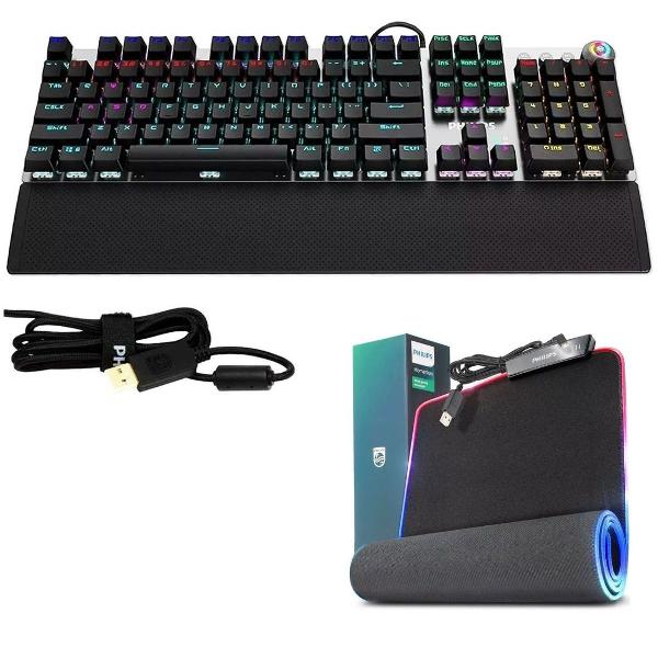 kit gamer philips rgb teclado + mousepad